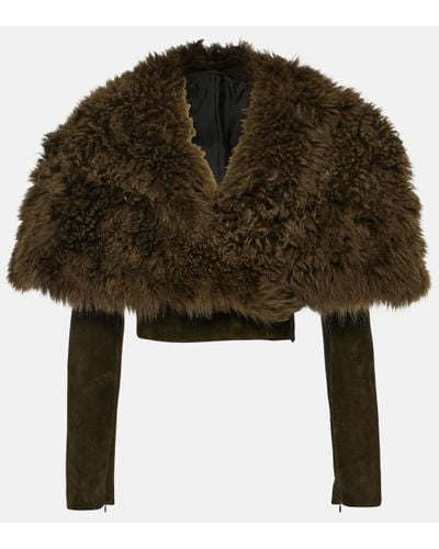 Alaïa Cropped Shearling And Suede Jacket - Green