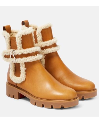Christian Louboutin Cl Chelsea Shearling-trimmed Ankle Boots - Brown