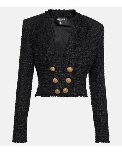 Balmain Tweed Cropped Jacket - Black