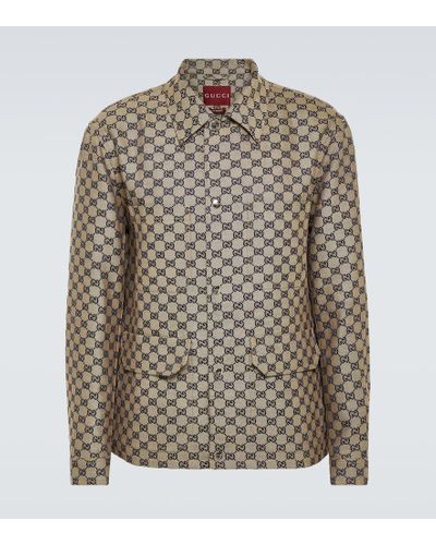 Gucci Chaqueta GG de lona en mezcla de lino - Marrón