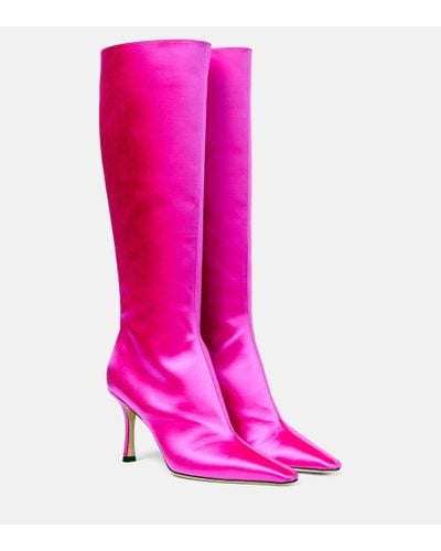 Jimmy Choo Agathe 85 Satin Knee-high Boots - Pink