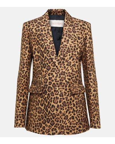 Valentino Blazer en Crepe Couture a motif leopard - Marron