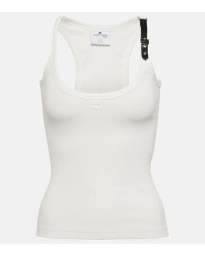Courreges Top cropped Holistic in misto cotone - Bianco