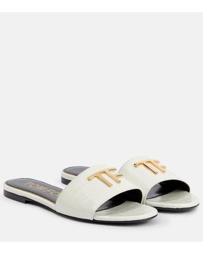 Tom Ford Embellished Croc-effect Leather Sandals - White