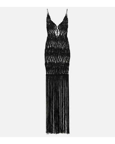 Costarellos Fringed Crochet Maxi Dress - Black