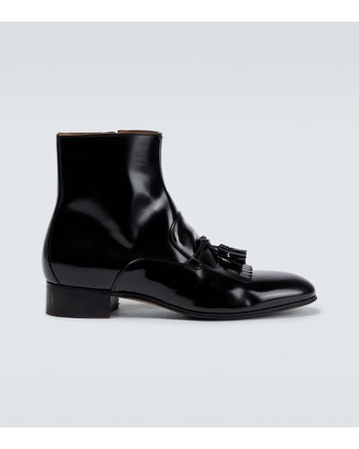 Gucci Leather Tassel Ankle Boots - Black