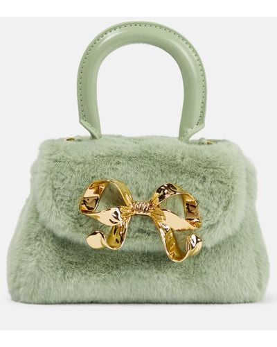 Self-Portrait The Bow Micro Faux Shearling Tote Bag - Green
