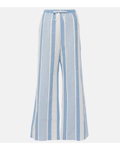 Givenchy 4g Striped Cotton And Linen Wide-leg Trousers - Blue