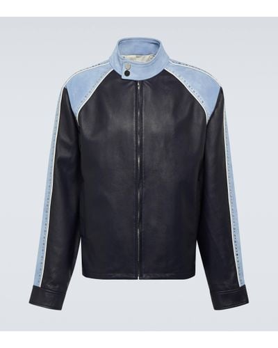 Wales Bonner Marvel Colorblocked Leather Jacket - Blue