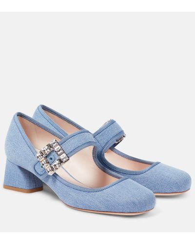 Roger Vivier Tres Vivier Strass Buckle Babies Mary Jane Court Shoes - Blue