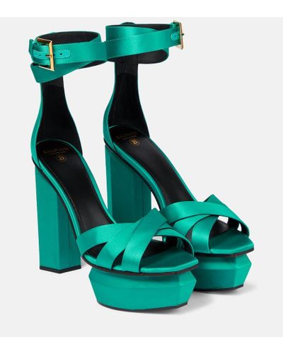 Balmain Ava Satin Platform Sandals - Green