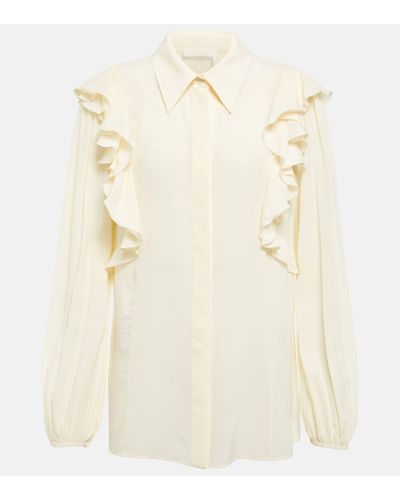 Chloé Chloe Ruffle-trimmed Silk Blouse - Natural