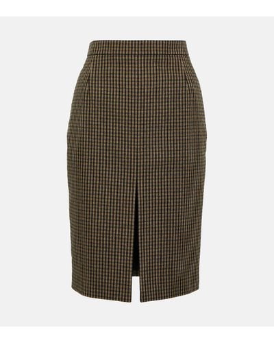 Saint Laurent Vichy Wool-blend Pencil Skirt - Green
