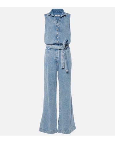 7 For All Mankind Pleated Denim Jumpsuit - Blue
