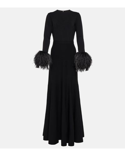 Elie Saab Feather-trimmed Maxi Dress - Black