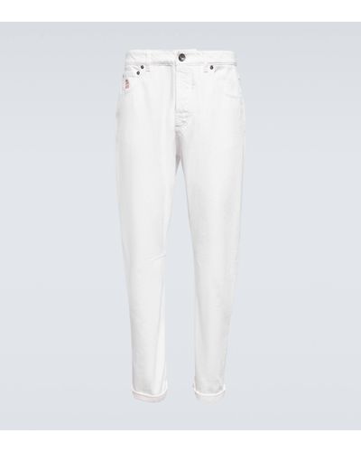 Brunello Cucinelli Embroidered Slim Jeans - White