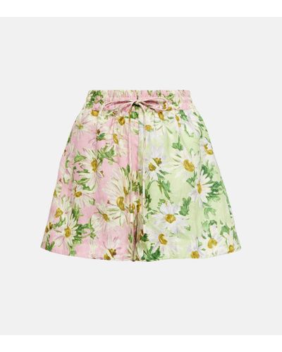 ALÉMAIS Shorts florales Astra de lino - Blanco