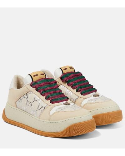 Gucci Double Screener Logo-plaque Woven Low-top Sneakers - Brown