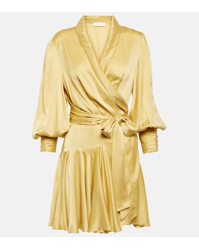 Zimmermann Silk Satin Wrap Dress - Yellow