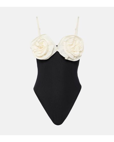 SAME Floral-applique High-rise Swimsuit - Black