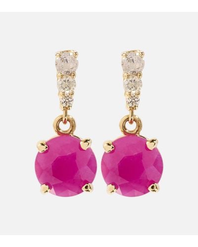 STONE AND STRAND 14kt Gold Earrings With Rubies And Diamonds - Pink