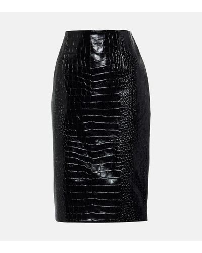 Versace Croc-effect Leather Pencil Skirt - Black