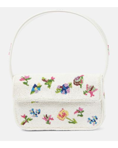 STAUD Tommy Beaded Shoulder Bag - White