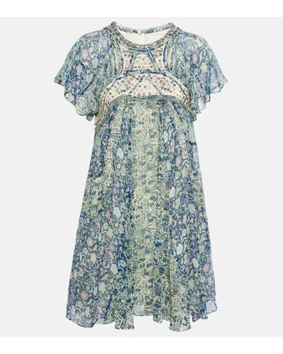 Isabel Marant Odile Printed Silk Minidress - Blue