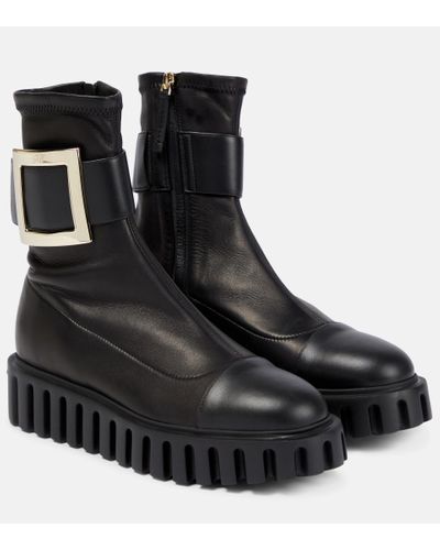 Roger Vivier Viv' Go-thick Leather Platform Ankle Boots - Black