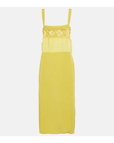 Maison Margiela Lace-trimmed Silk-blend Midi Dress - Yellow