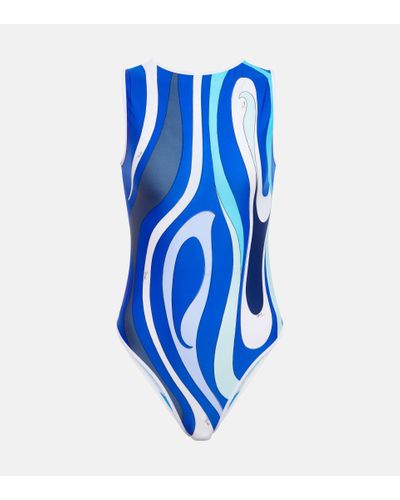 Emilio Pucci Printed Halter-neck Swimsuit - Blue