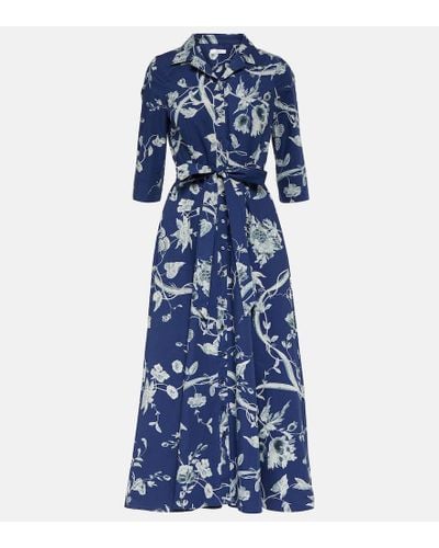 Erdem Kasia Floral Poplin Midi Dress - Blue