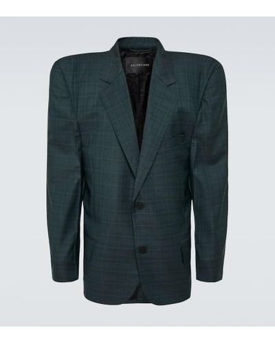 Balenciaga Blazer Boxy in lana a quadri - Verde
