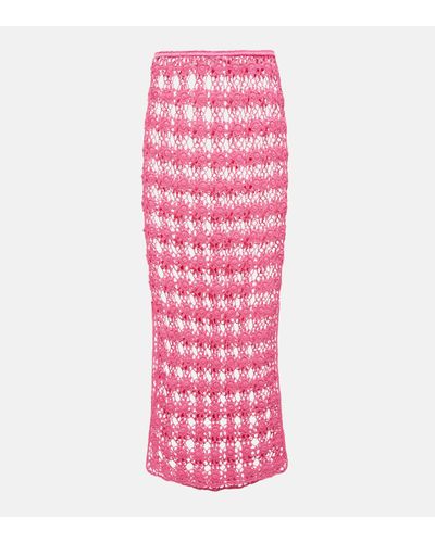 Anna Kosturova Rosette Crochet Cotton Maxi Skirt - Pink
