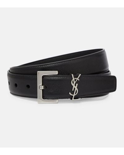 Saint Laurent Cassandre Leather Belt - Black