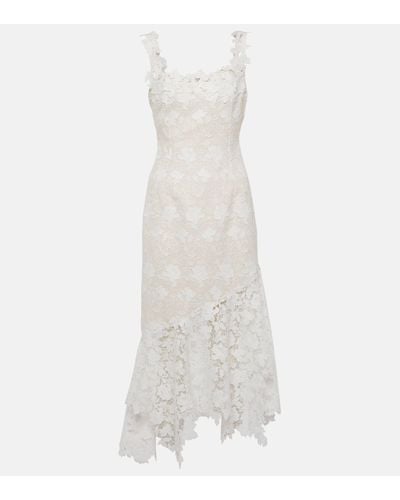 Oscar de la Renta Floral Lace-trimmed Tweed Midi Dress - White