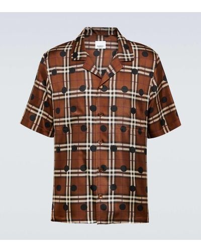 Burberry Camicia in twill di seta a quadri e pois - Marrone