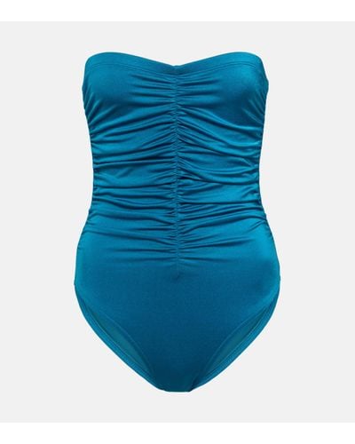 Karla Colletto Ruched Strapless Swimsuit - Blue