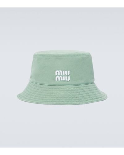 Miu Miu Embroidered Denim Bucket Hat - Green