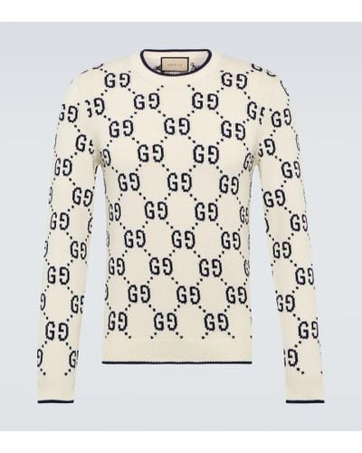 Gucci Monogram-pattern Ribbed-trim Cotton Sweater - White