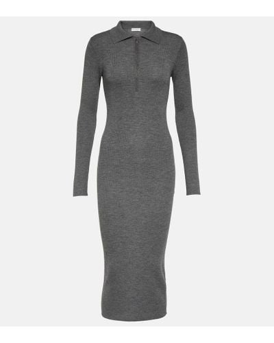 Brunello Cucinelli Ribbed-knit Virgin Wool And Cashmere Midi Dress - Gray