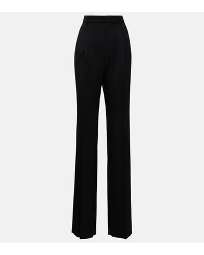 Saint Laurent Pantalon droit a taille haute en laine - Noir