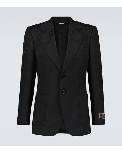 Gucci Oversized Logo-jacquard Cotton-blend Canvas Blazer - Black