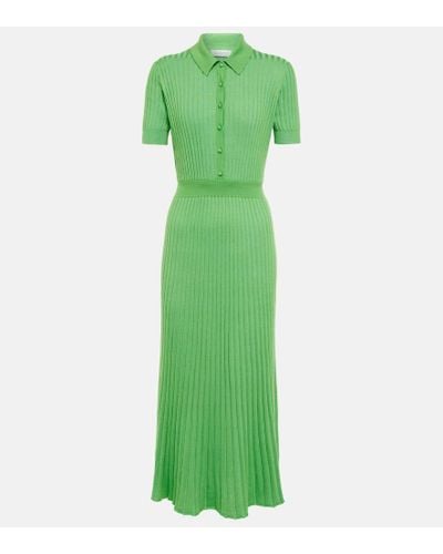 Gabriela Hearst Ribbed-knit Cashmere-blend Shirt Dress - Green