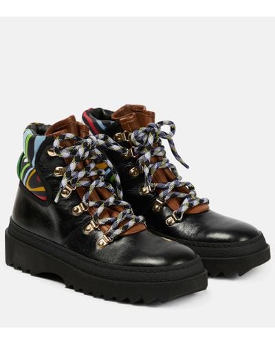 Emilio Pucci X Fusalp Printed Leather Ankle Boots - Black