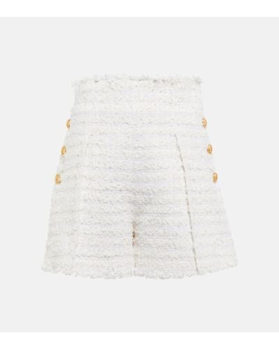 Balmain High-Rise Shorts aus Tweed - Weiß