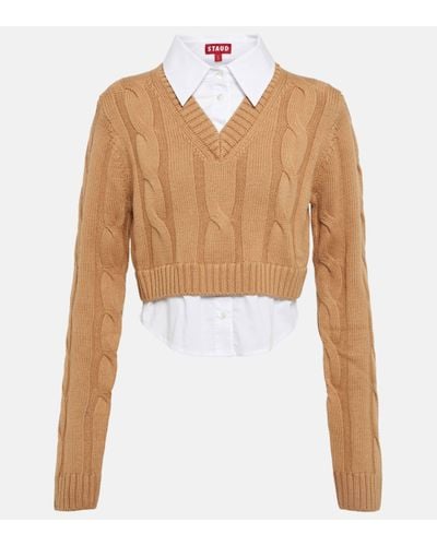 STAUD Duke Cable-knit Wool Jumper - White