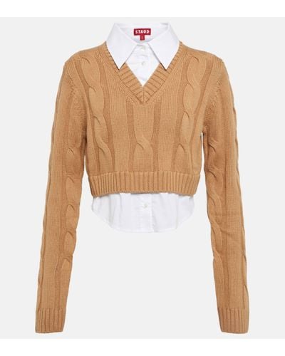 STAUD Pull Duke en laine et coton - Blanc