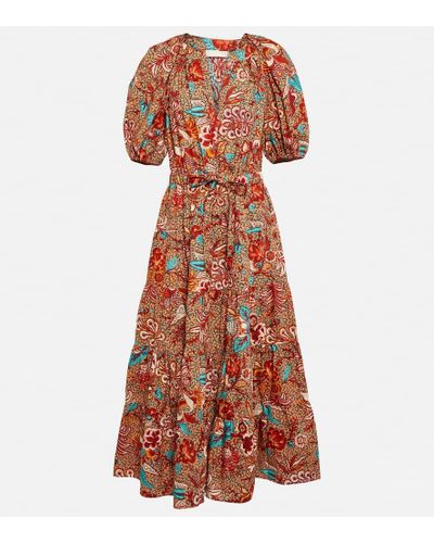 Ulla Johnson Vestido midi Olina de algodon estampado - Rojo