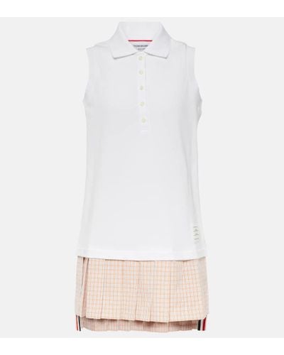 Thom Browne Pleated Cotton Polo Dress - White